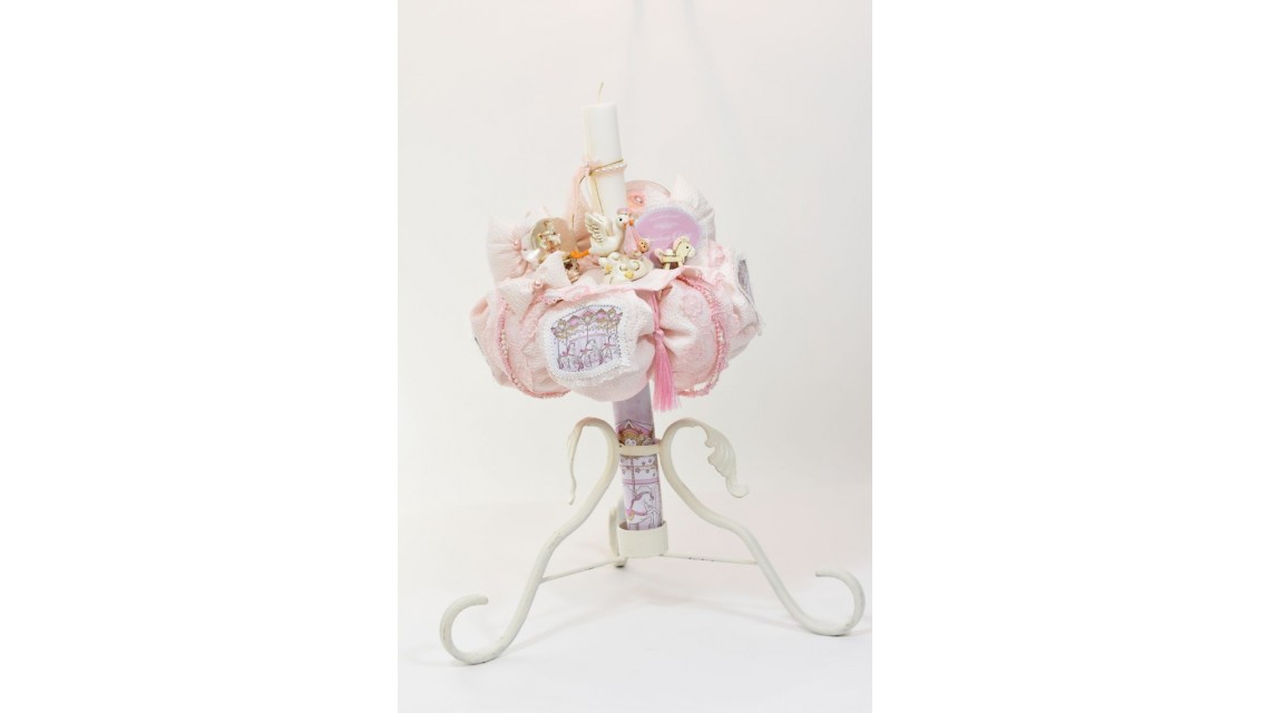 Lumanare de botez personalizata prin brodarea unui carusel, 45cmx4cm, Baby Candle Carousel 1